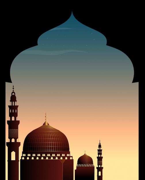 Scene with mosque at twilight