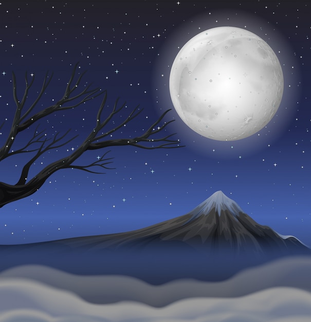 Scene with mountain on fullmoon night