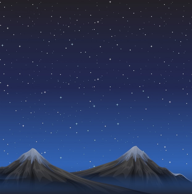 Free vector scene with mountains at night background