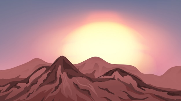 Free vector scene with mountains at sunset