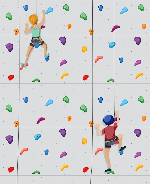 Scene with people climbing rock indoor on circle artboard