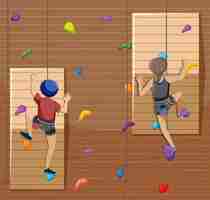 Free vector scene with people climbing rock indoor on circle artboard