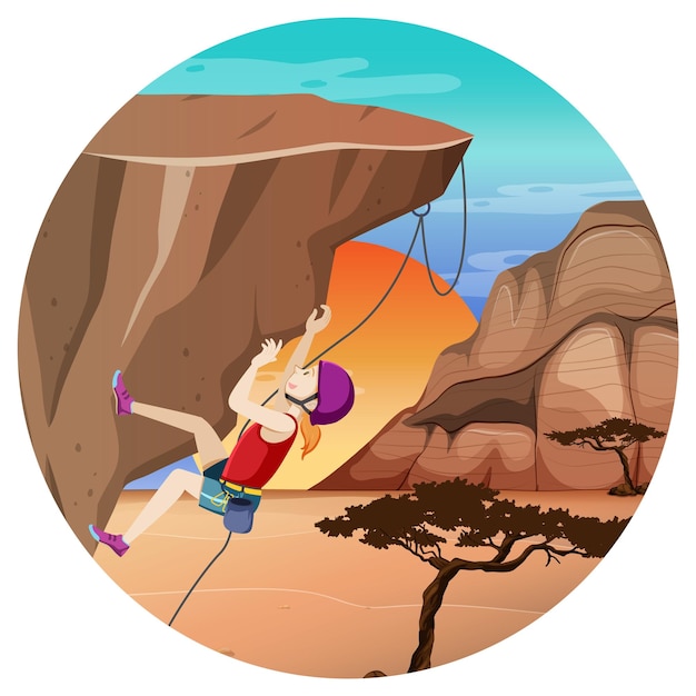Free vector scene with people climbing rocky moutain