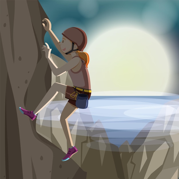 Free vector scene with people climbing rocky moutain