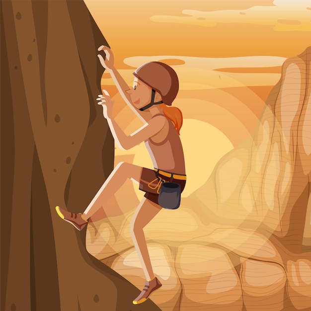 Free vector scene with people climbing rocky moutain