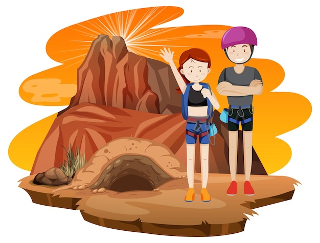 Free vector scene with people climbing rocky moutain