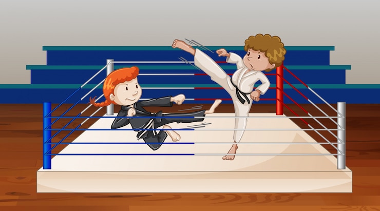 Free Vector scene with people fighting in the ring arena