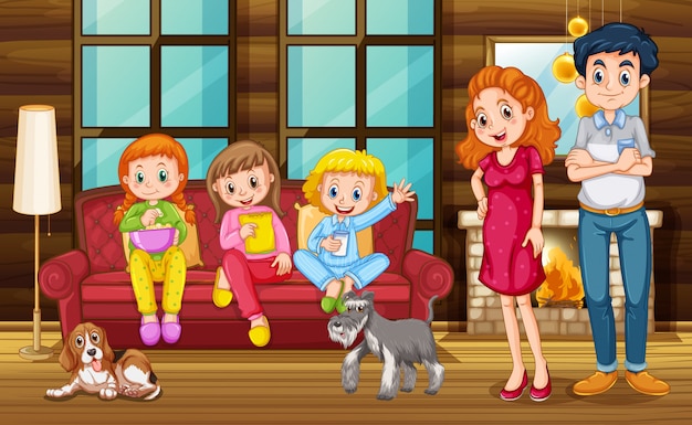 Бесплатное векторное изображение Сцена с людьми, которые сидят дома с семьей