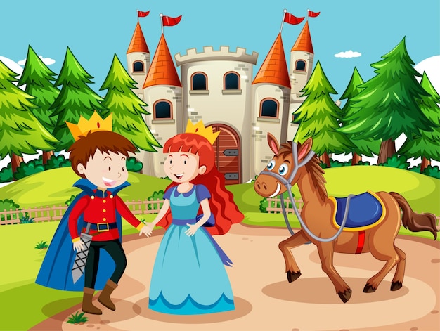 Scene with prince and princess at the castle