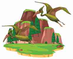 Free vector scene with pterosaurs flying