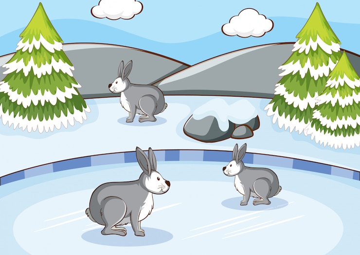 Free Vector scene with rabbits on snow mountain