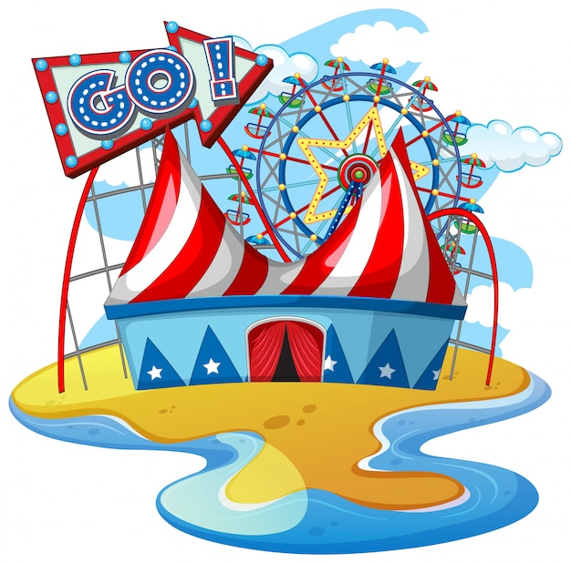 Free vector scene with rides at the circus on white background