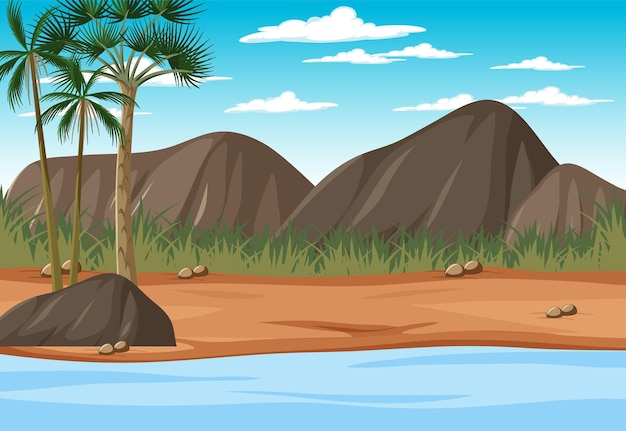 Free vector scene with river along the mountain