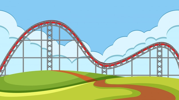 Free vector scene with roller coaster track in the field