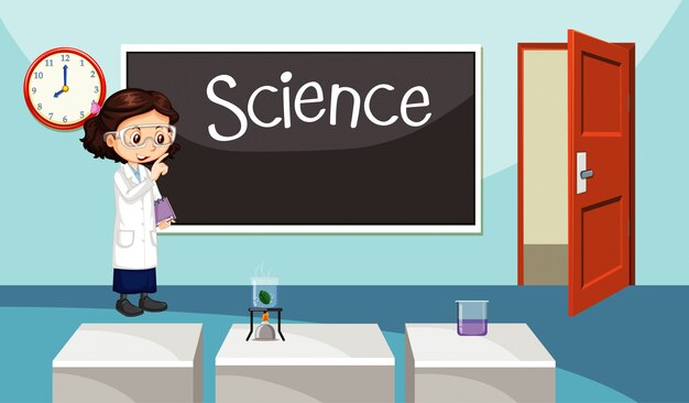 과학 교사가 교실에 서있는 장면
