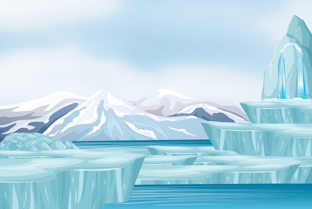 Free vector scene with snow and iceberg