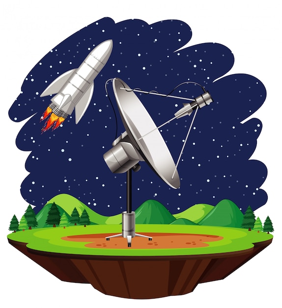 Free vector scene with spaceship flying in the sky