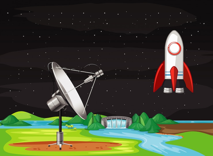 Free Vector scene with spaceship flying in the sky
