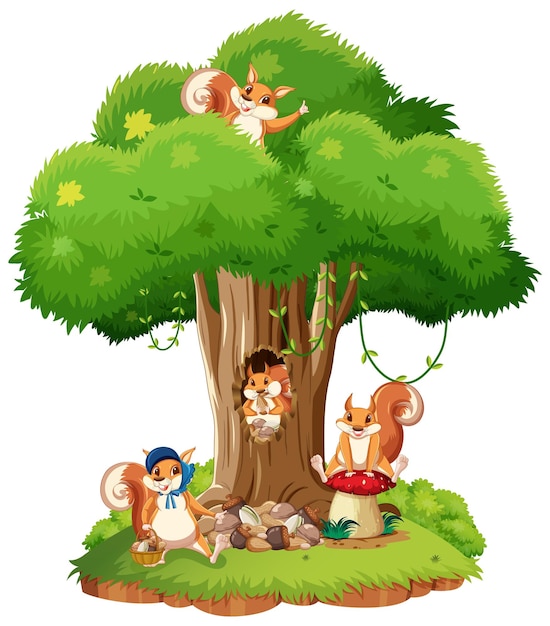 Scene with squirrels on the tree