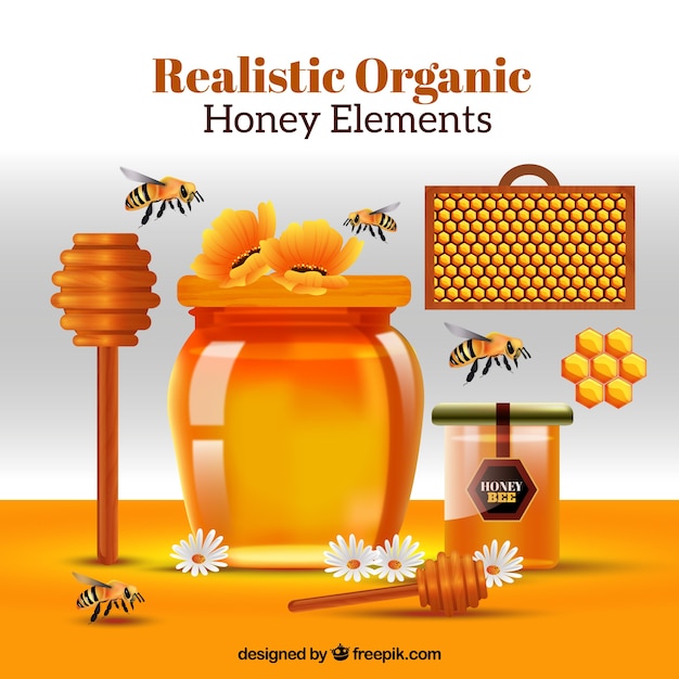 Scene with tools for honey, realistic style