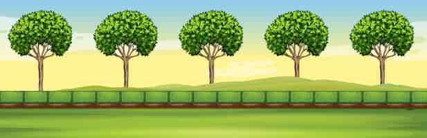Бесплатное векторное изображение Сцена с деревьями и полем