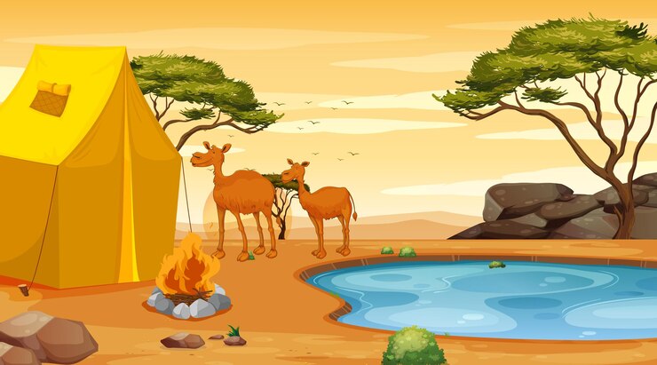 Free Vector scene with two camels in the desert