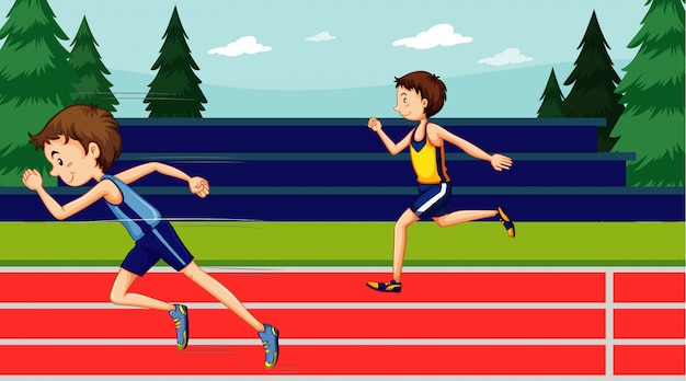 Free vector scene with two runners racing in the track