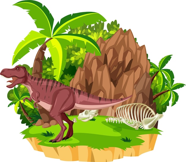 Free vector scene with tyrannosaurus rex and bone