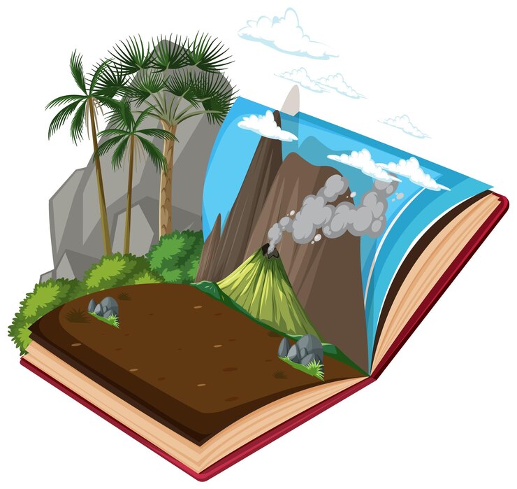 Free Vector scene with volcano in forest