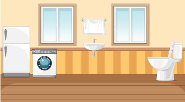 Free vector scene with washing machine and refrigerator in the toilet