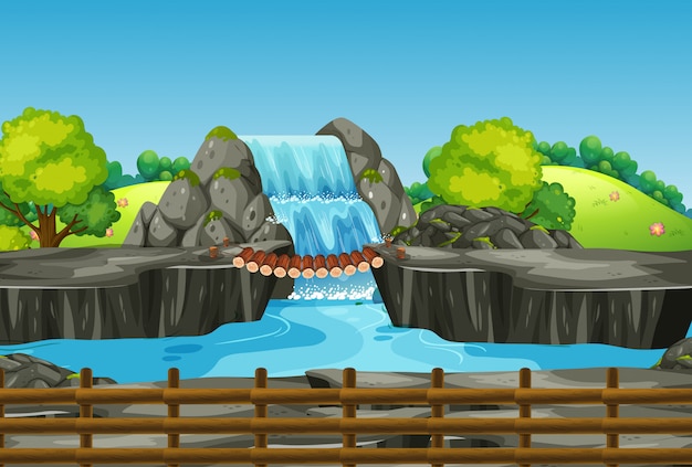 Free vector scene with waterfall and grass