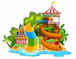 Free vector scene with waterslide in the waterpark on white background