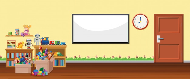 Free vector scene with whiteboard and toys