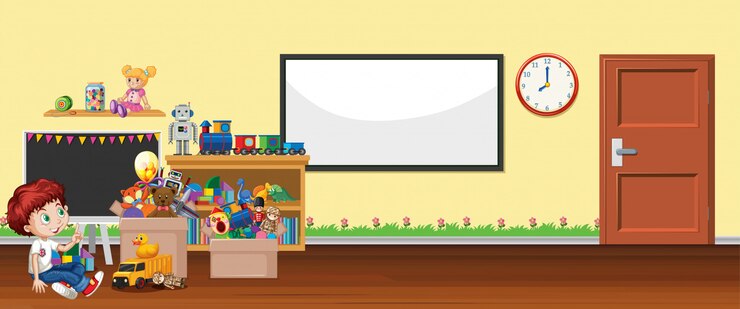 Free Vector scene with whiteboard and toys