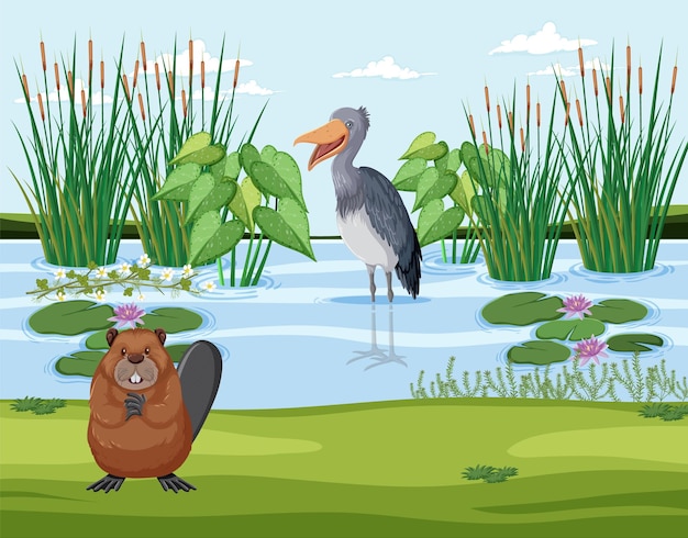 Free vector scene with wild animals in the forest