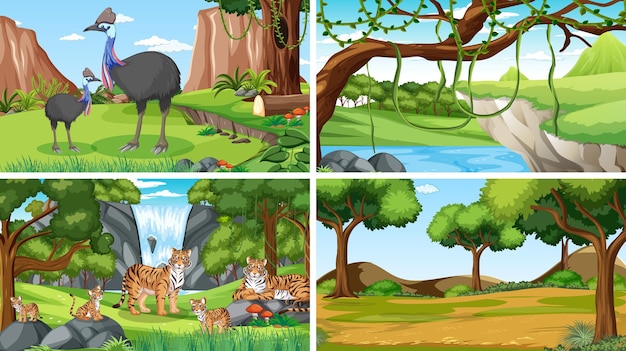 Сцена с дикими животными в лесу
