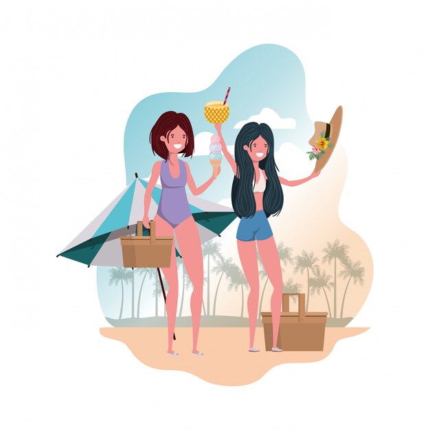 Scene of women with swimsuit and pineapple cocktail