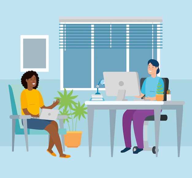 Free vector scene women working at home