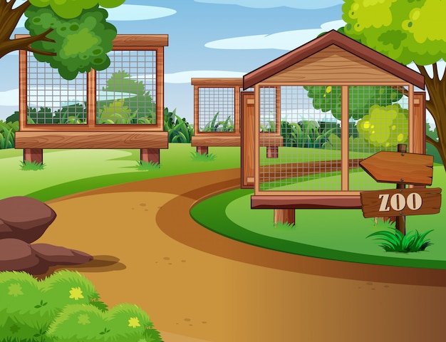 Free vector scene of zoo with empty cages