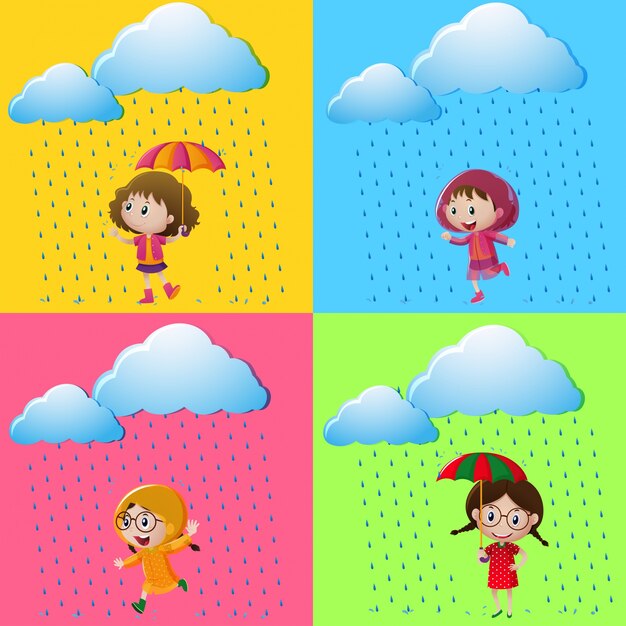 Free Vector scenes with girls in the rain