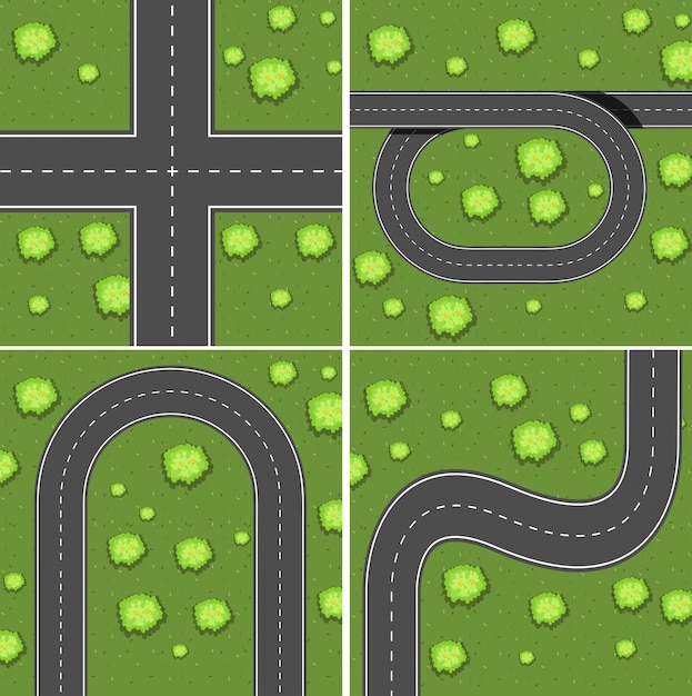 Free vector scenes with roads on the grass land