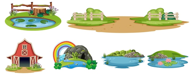 Free vector scenic nature and farm illustrations