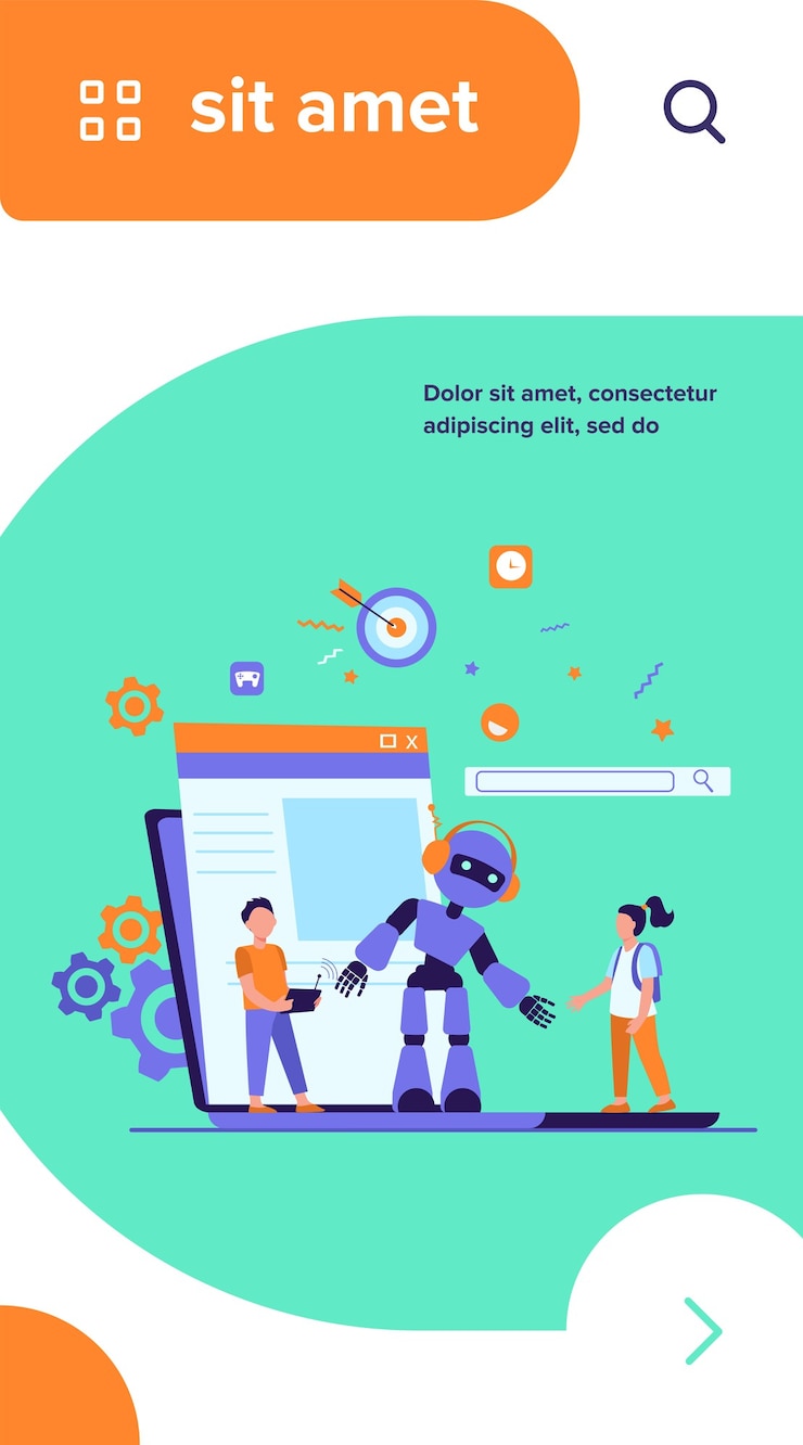Free Vector school activity and robotics class concept. boy operating robot with remote control