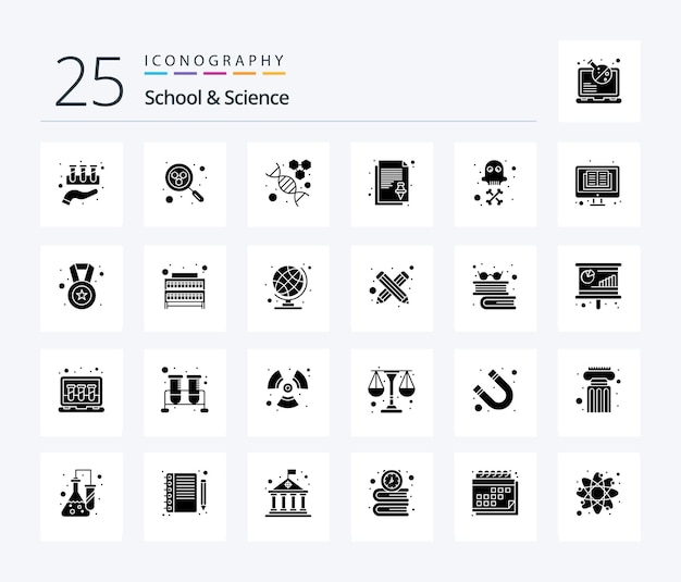 無料ベクター school and science 25 ソリッド グリフ アイコン パック (デス タスク dna ピン ノートを含む)