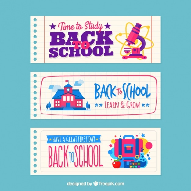 Free vector school banners notebook sheets set