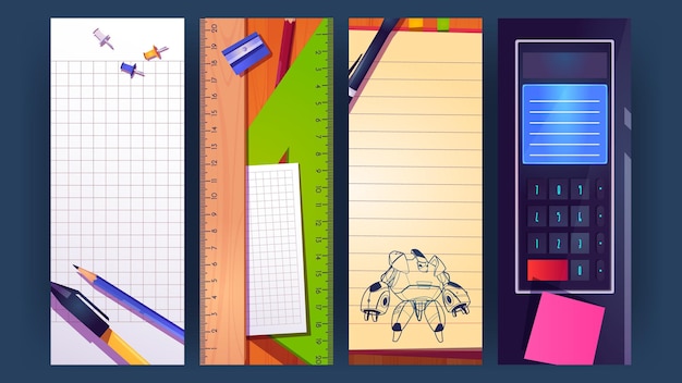 School bookmarks cartoon design layout banner set