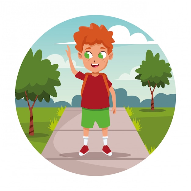 Free vector school boy with backpack cartoon