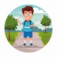 Free vector school boy with backpack cartoon