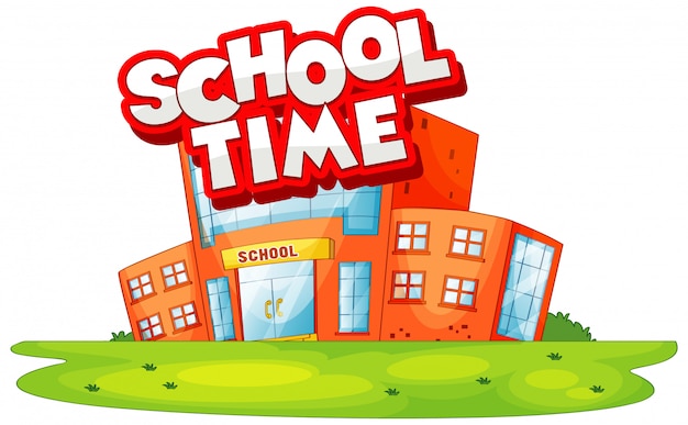 Бесплатное векторное изображение Здание школы на сцене со словом школьного времени