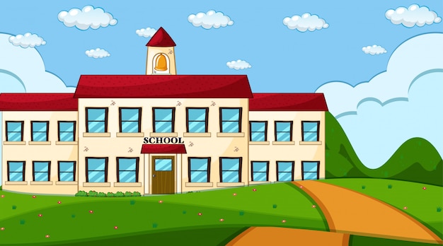 Free Vector school building outdoor scene